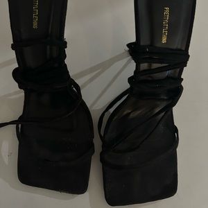 Pretty Little Thing Black Strapped Heels